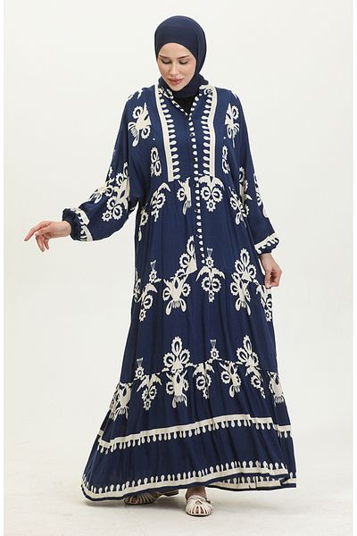 sefamerve Φόρεμα Navy Blue Balloon Sleeve - 4091-02