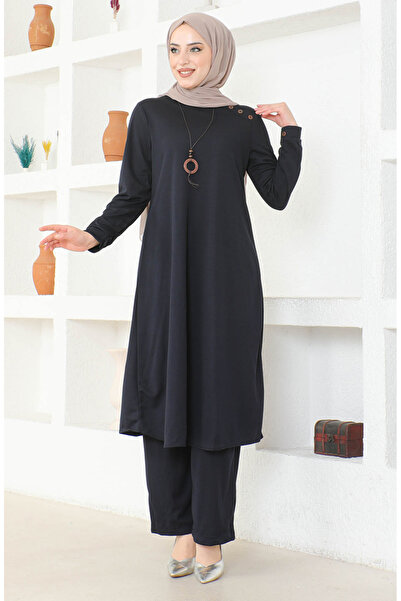 sefamerve Σετ κολιέ τουνίκ και παντελόνι Navy Blue - 0580-02