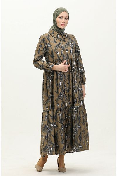 sefamerve 1891C-01 Modell Khakigrünes Knopfkleid