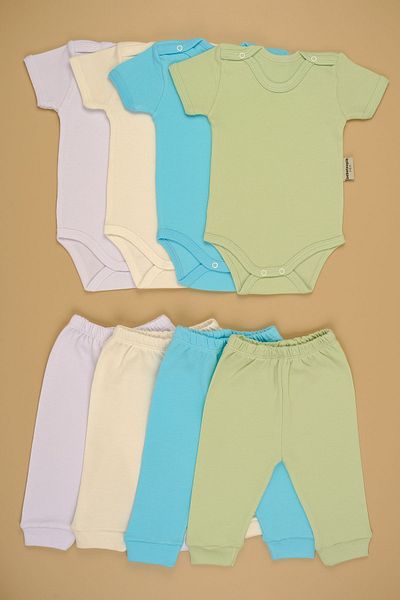 bebetospik 4-Piece Cotton Soft Suit for Baby Boy - Short Sleeve Shoulder Snap