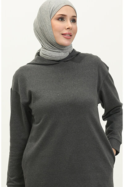sefamerve Kapüşonlu Spor Tunik 3007-30 Antrasit