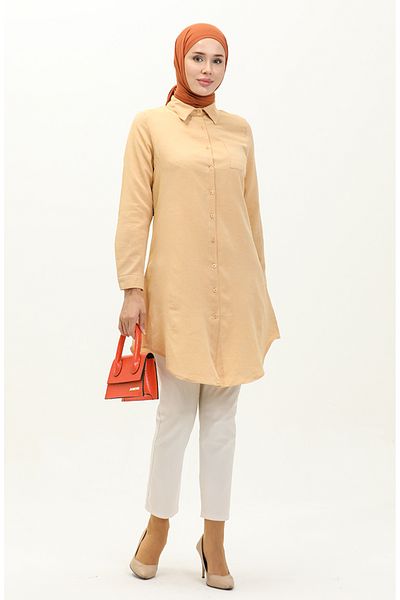 sefamerve Yellow Tunic 6472-18 - Pocketed and Buttoned