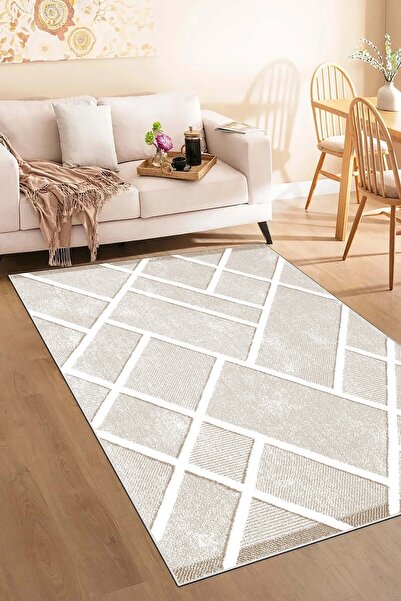 df home Salon Halısı Geometrik İskandinav Toz Tutmaz Dijital Baskı Yıkanabili...