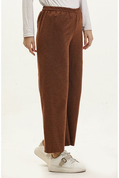 sefamerve Pantaloni cu talie elastică cu picior lat de culoare cărămidă - 6108-06