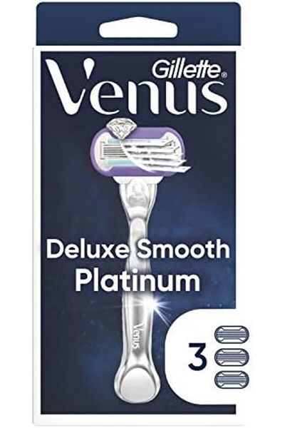 Gillette Venus Deluxe Smooth Platinum Women's Razor Metal Handle and 3 Blade Refills