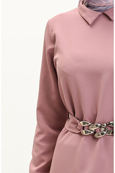 sefamerve Zincir Kemerli Tunik Pantolon İkili Takım 70007-03 Koyu Lila