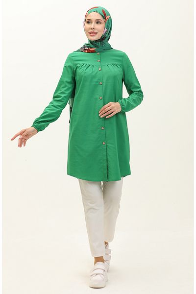 sefamerve Emerald Green Robe Tunic - With Buttons, Model 4060-07