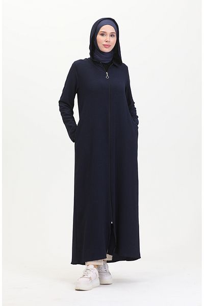 sefamerve Navy Blue Hooded Sports Ferace - 5104-02