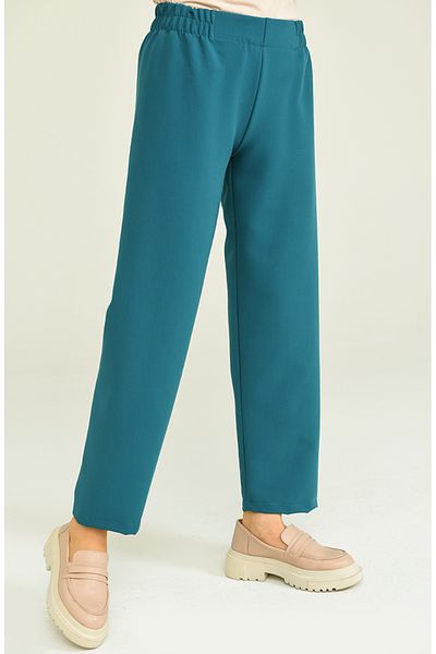 sefamerve Pantaloni drepti cu talie elastică de culoare benzină - 2062-27