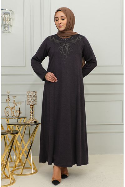 sefamerve Φόρεμα με κέντημα βισκόζης Plus Size - 4956-01 Plum