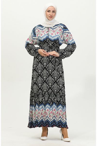 sefamerve Amelya 4588B-03 - Μαύρο φόρεμα βισκόζης Indigo με ζώνη σε μεγάλο μέγεθος