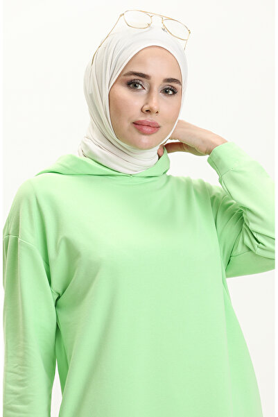 sefamerve Kapüşonlu Spor Tunik 3007-26 Açık Yeşil