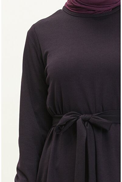 sefamerve Purple Belted Tunic and Trousers Set - 0690-02