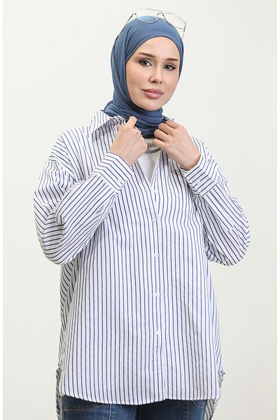 sefamerve Saks ριγέ πουκάμισο oversize - 4801-03