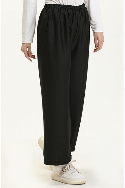 sefamerve Pantaloni largi cu talie elastică 1143-01 Negru