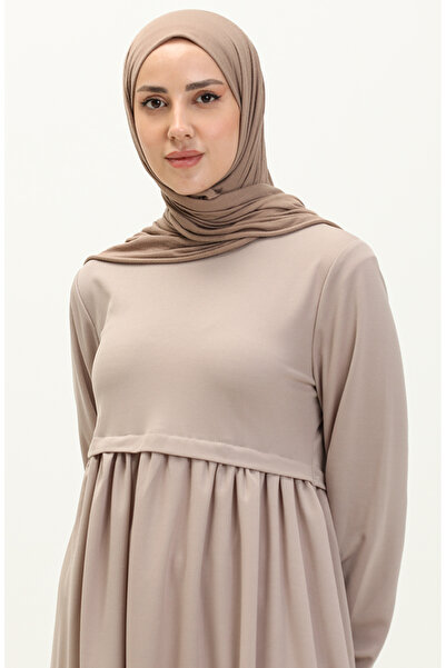 sefamerve Büzgülü Elbise 0666-10 Vizon