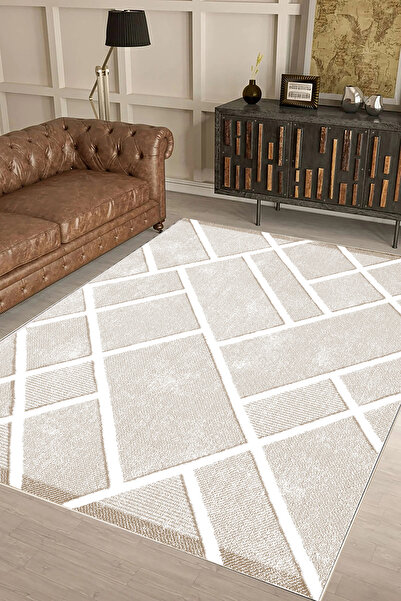 UZZA Salon Halısı Geometrik İskandinav Eskitmeli Dijital Baskı Yıkanabilir Ka...