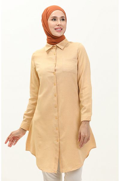 sefamerve Yellow Tunic 6472-18 - Pocketed and Buttoned