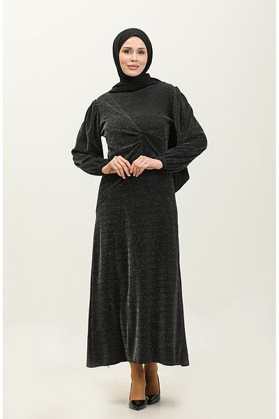 sefamerve Μαύρο Glitter Alime Βραδινό Φόρεμα - 0337-01