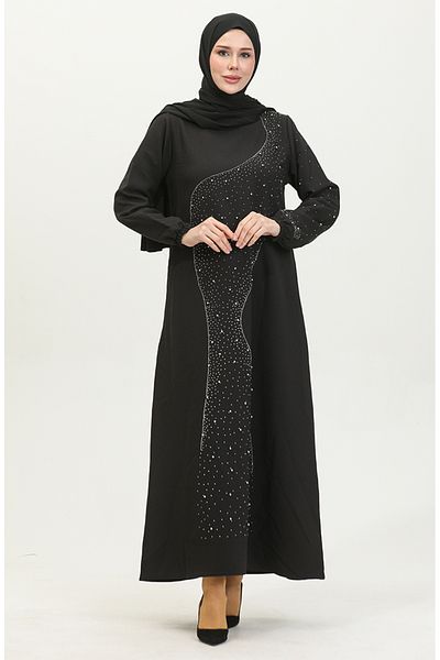 sefamerve Schwarzes Abendkleid mit Steindruck – Modell 0407-03