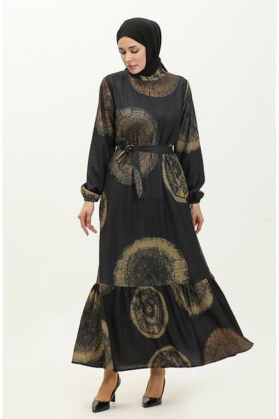 sefamerve Φόρεμα Navy Blue Yellow Digital Printed - 0262-02