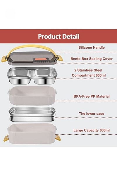 COOYA Lunch Box,Reusable Handheld Portable 2 Layers Meal Box,1200ml Leakproof,Microwave Dishwasher Safe