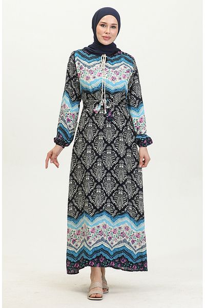 sefamerve Φόρεμα Navy Blue Viscose - 0418-01 Color Garnish