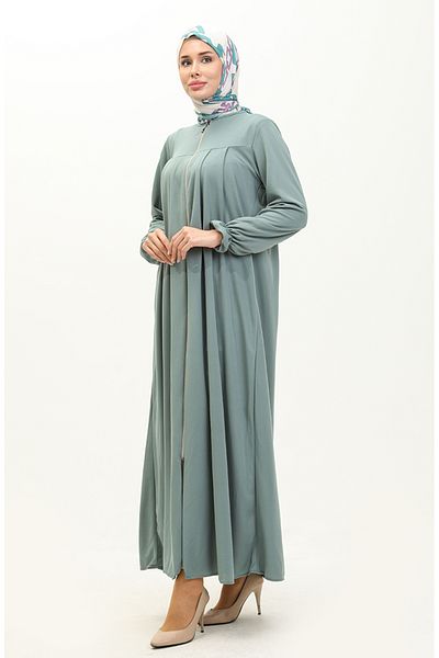 sefamerve Mint Green Robe Ferace με φερμουάρ - 0702-09