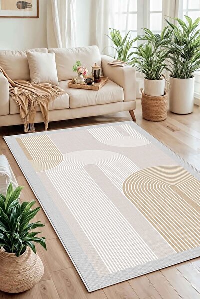 MNC HOME Salon Halısı Geometrik İskandinav Eskitmeli Dijital Baskı Yıkanabili...