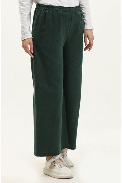 sefamerve Emerald Green Wide Leg Elastic Waist Trousers 6108-01