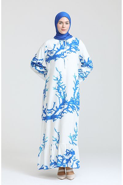 sefamerve Μακρυμάνικο φόρεμα White Saks Viscose - 6699-10