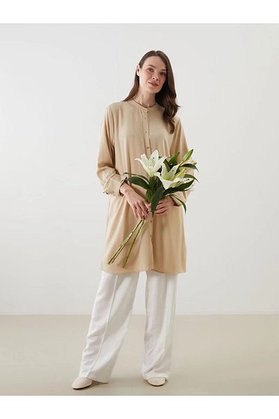 LC Waikiki Lcw grace beige dominant collar patterned women's shirt tunic