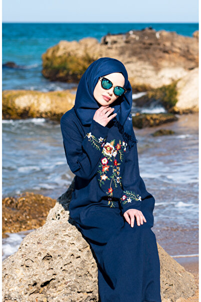 sefamerve Κεντημένο υφασμάτινο φόρεμα Şile 0300-04 Navy Blue