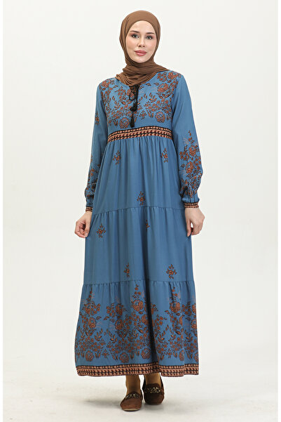 sefamerve Indigó viszkóz nagy méretű ruha - 4084-07 virágmintás