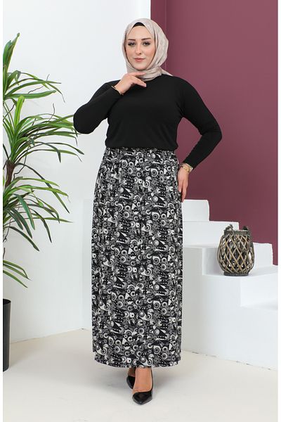 sefamerve Μαύρη φούστα βισκόζης - Plus Size, Τεμαχισμένη, 4360E-02