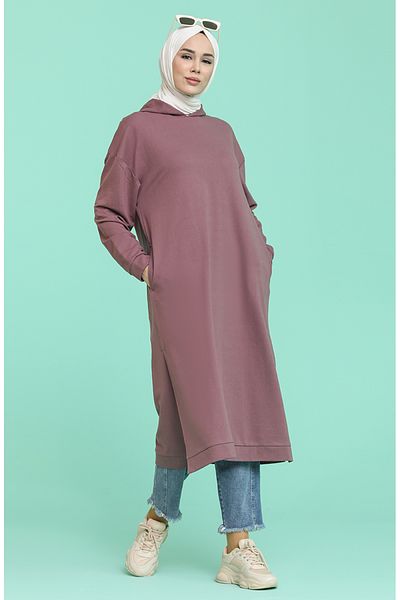 sefamerve Dark Lilac Hooded Sports Tunic - 3007-06