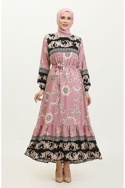 sefamerve Φόρεμα με μοτίβο μαύρο Dusty Rose Skirt - 0377-01 Gathered Skirt