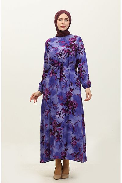 sefamerve Φόρεμα Ahsen Purple Plum Viscose Floral Print - 0329-09