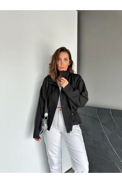 QİMYA BUTİK Qimene Women's Large Pocket Waist Drawstring Loose Collar Straight Oversize Coat