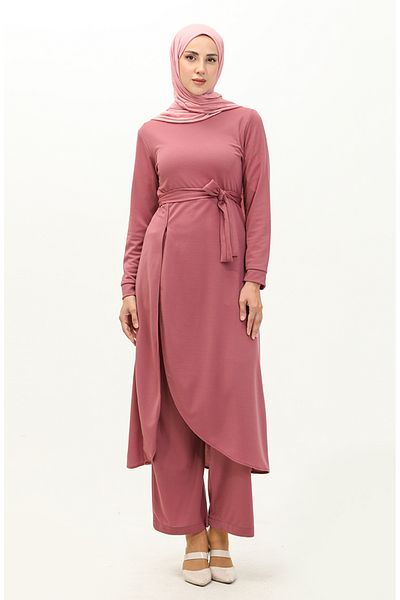 sefamerve Set tunică și pantaloni Dusty Rose Slit - 0664-03