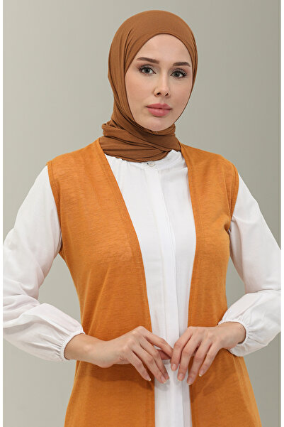 sefamerve Sade Uzun Yelek 8680-02 Hardal