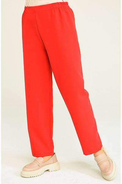 sefamerve Pantaloni roșii cu talie elastică cu picior drept - 2062-25