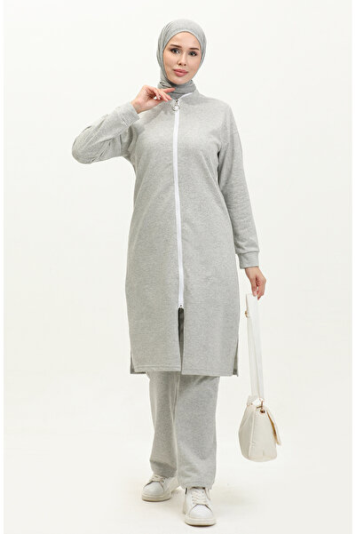 sefamerve Γκρι αθλητική φόρμα με φερμουάρ - 3044-03