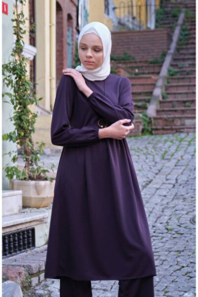 sefamerve Kolyeli Tunik Pantolon İkili Takım 0583-04 Mürdüm