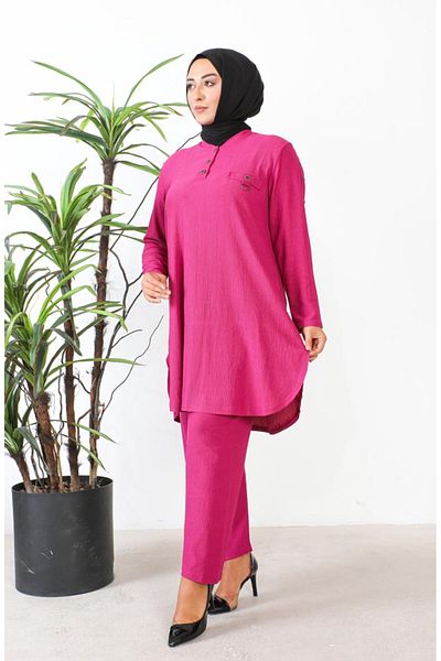 sefamerve Φούξια χιτώνα και παντελόνι Plus Size Suit 2691-09