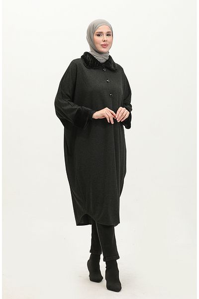 sefamerve Poncho de blană neagră 1551-05 - cu nasturi