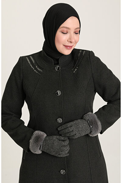 sefamerve Large Size Stamp Coat 0416-04 Smoked