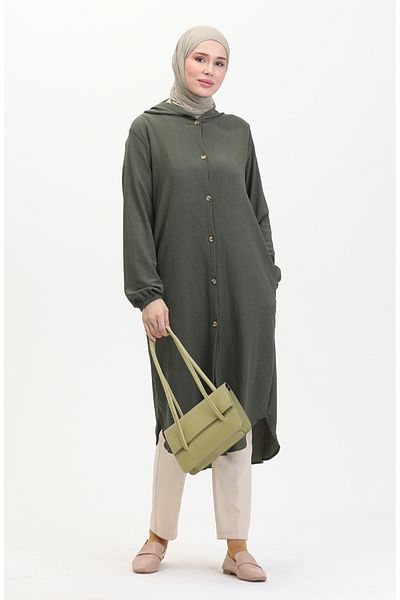 sefamerve Khaki čepice s kapucí a knoflíky - 7272-01