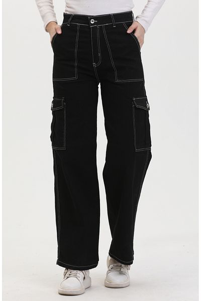 sefamerve Blugi Cargo Pocket alb-negru 2828-06