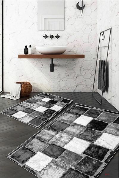df home Digital Printed Non-Slip Washable Bath Mat - 3151 Model (60X100)+(50X60)